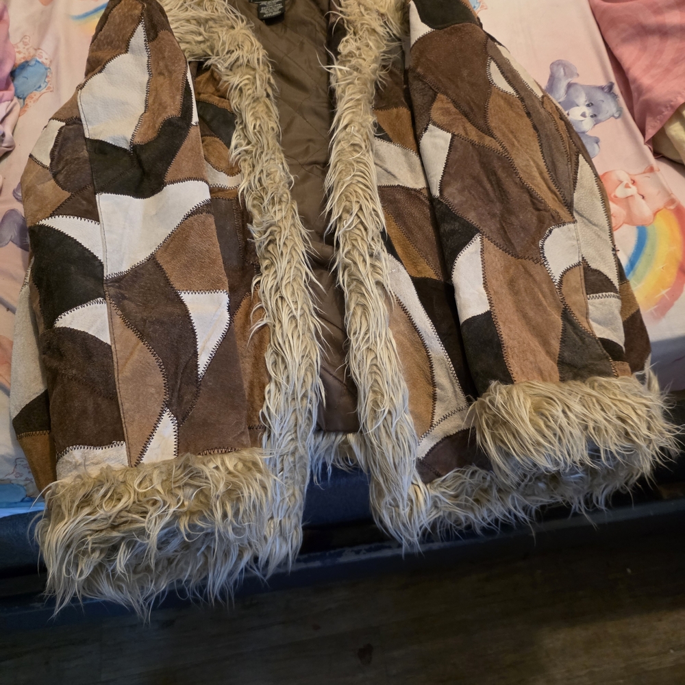 Y2K Patchwork Faux Fur Coat